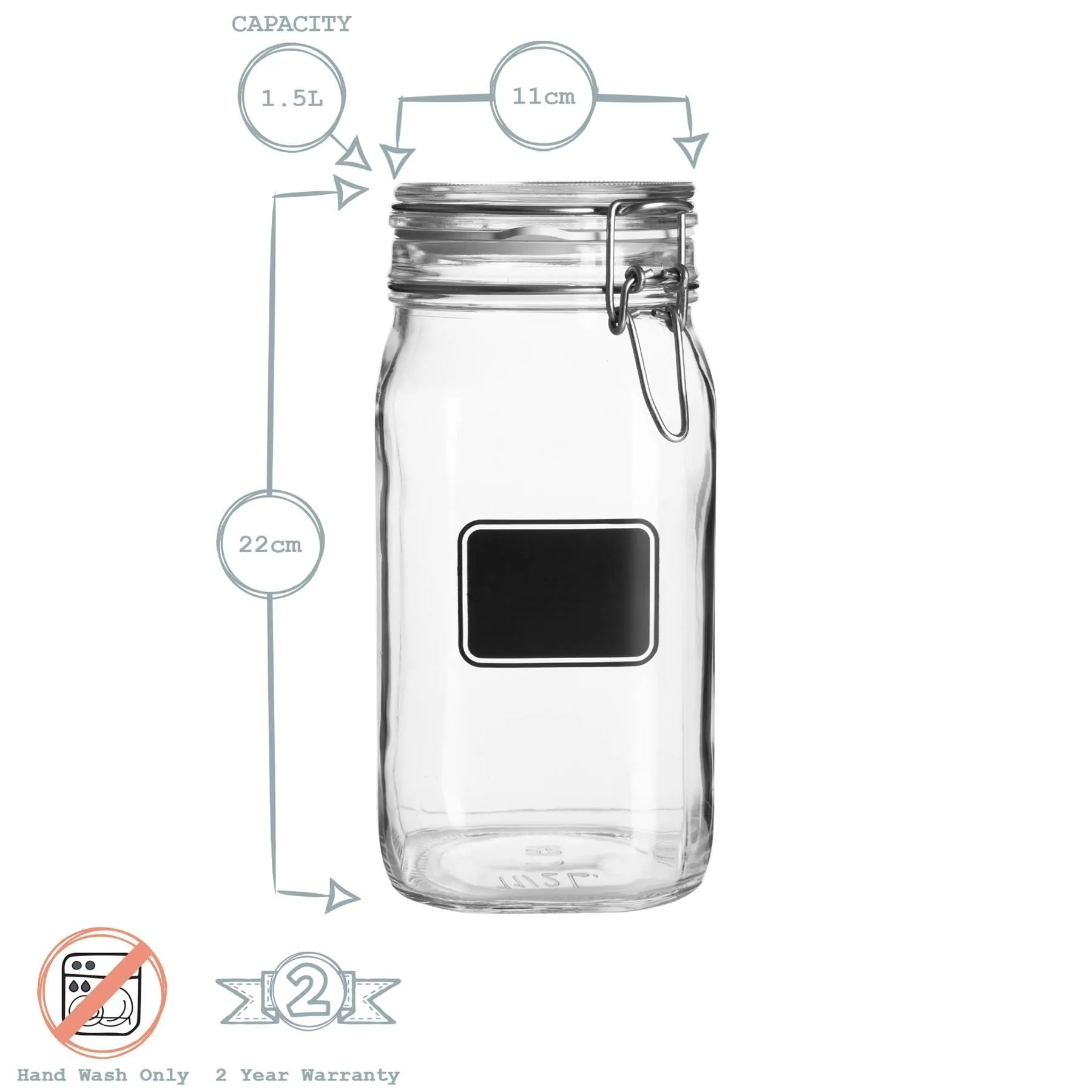 1.5L Lavagna Glass Storage Jar with Chalkboard Label - By Bormioli Rocco