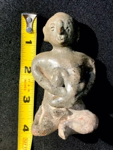 Antique Glazed Clay Seated Woman   Baby Tribal Fertility Figurine Artifact Relic