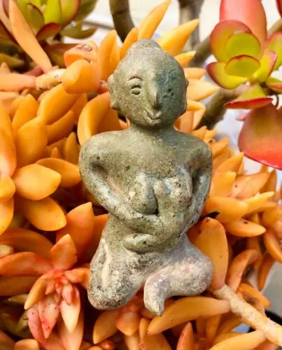 Antique Glazed Clay Seated Woman   Baby Tribal Fertility Figurine Artifact Relic