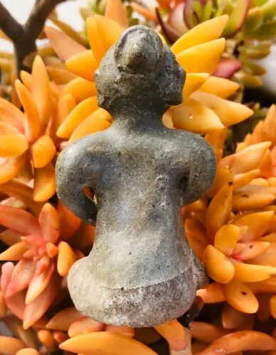 Antique Glazed Clay Seated Woman   Baby Tribal Fertility Figurine Artifact Relic