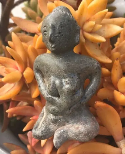 Antique Glazed Clay Seated Woman   Baby Tribal Fertility Figurine Artifact Relic