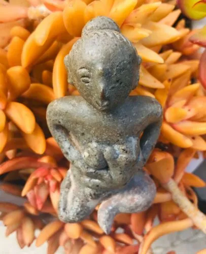 Antique Glazed Clay Seated Woman   Baby Tribal Fertility Figurine Artifact Relic