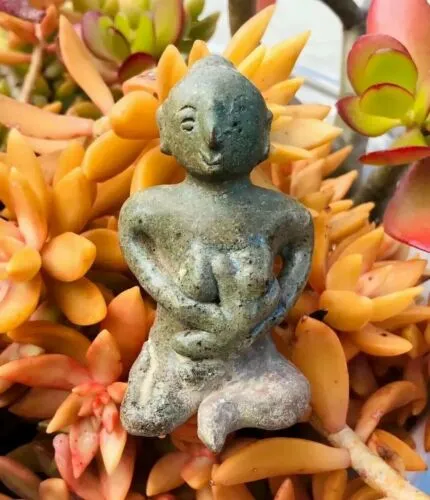 Antique Glazed Clay Seated Woman   Baby Tribal Fertility Figurine Artifact Relic