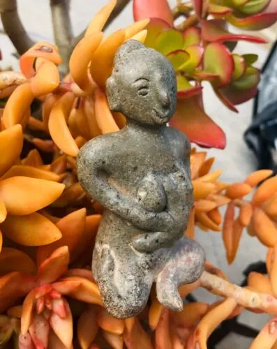 Antique Glazed Clay Seated Woman   Baby Tribal Fertility Figurine Artifact Relic