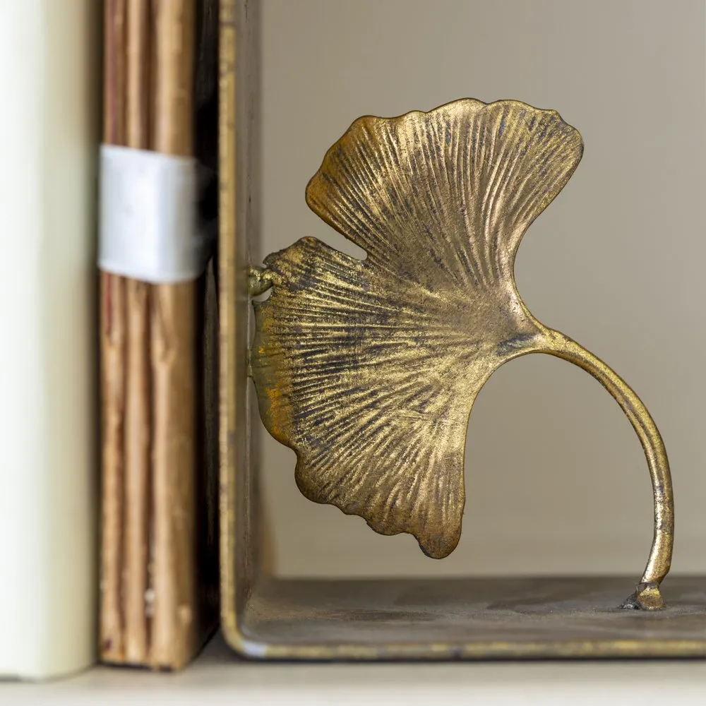 Antique Gold Bookends Lotus Leaf