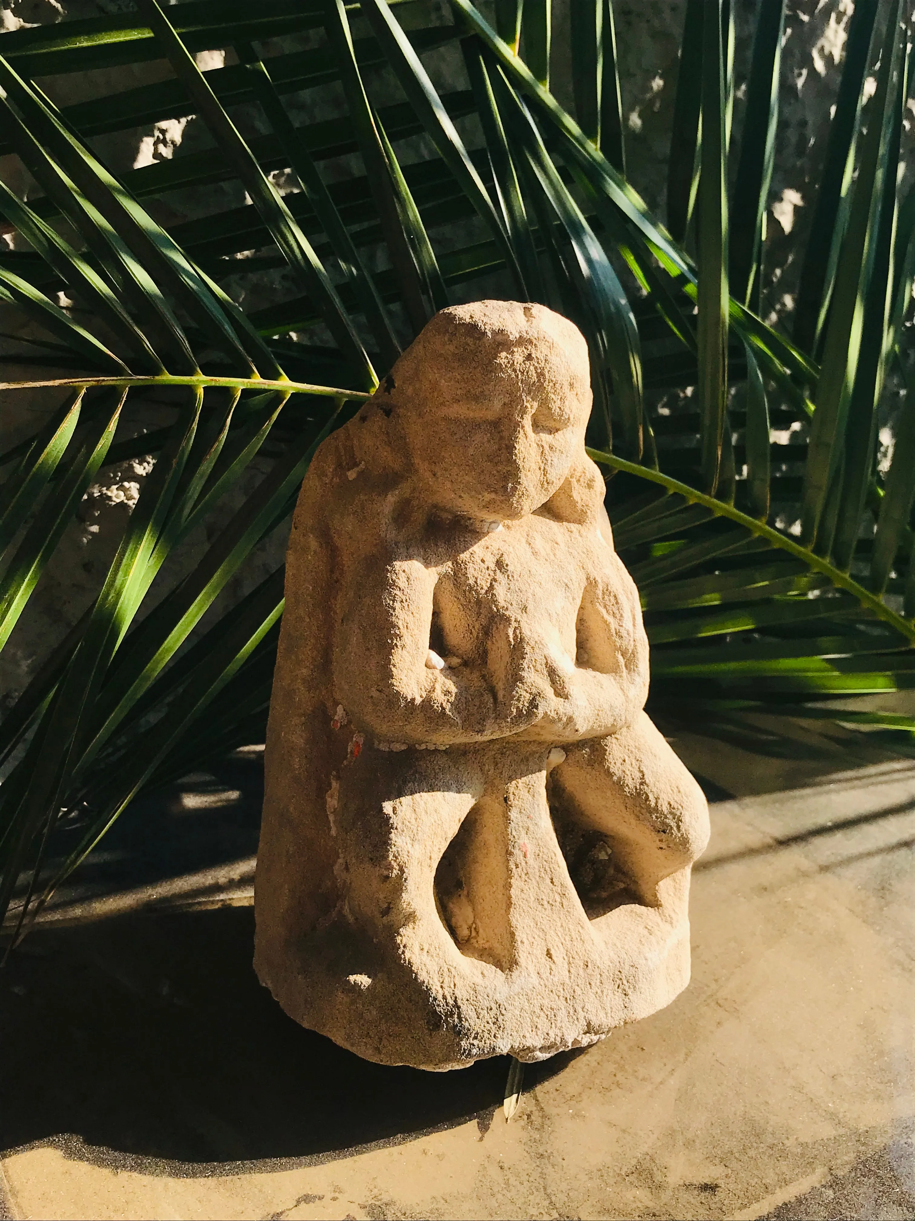 Antique Stone Carved Spiritual Relic Burmese Myanmar Devotee Praying Monk Statue