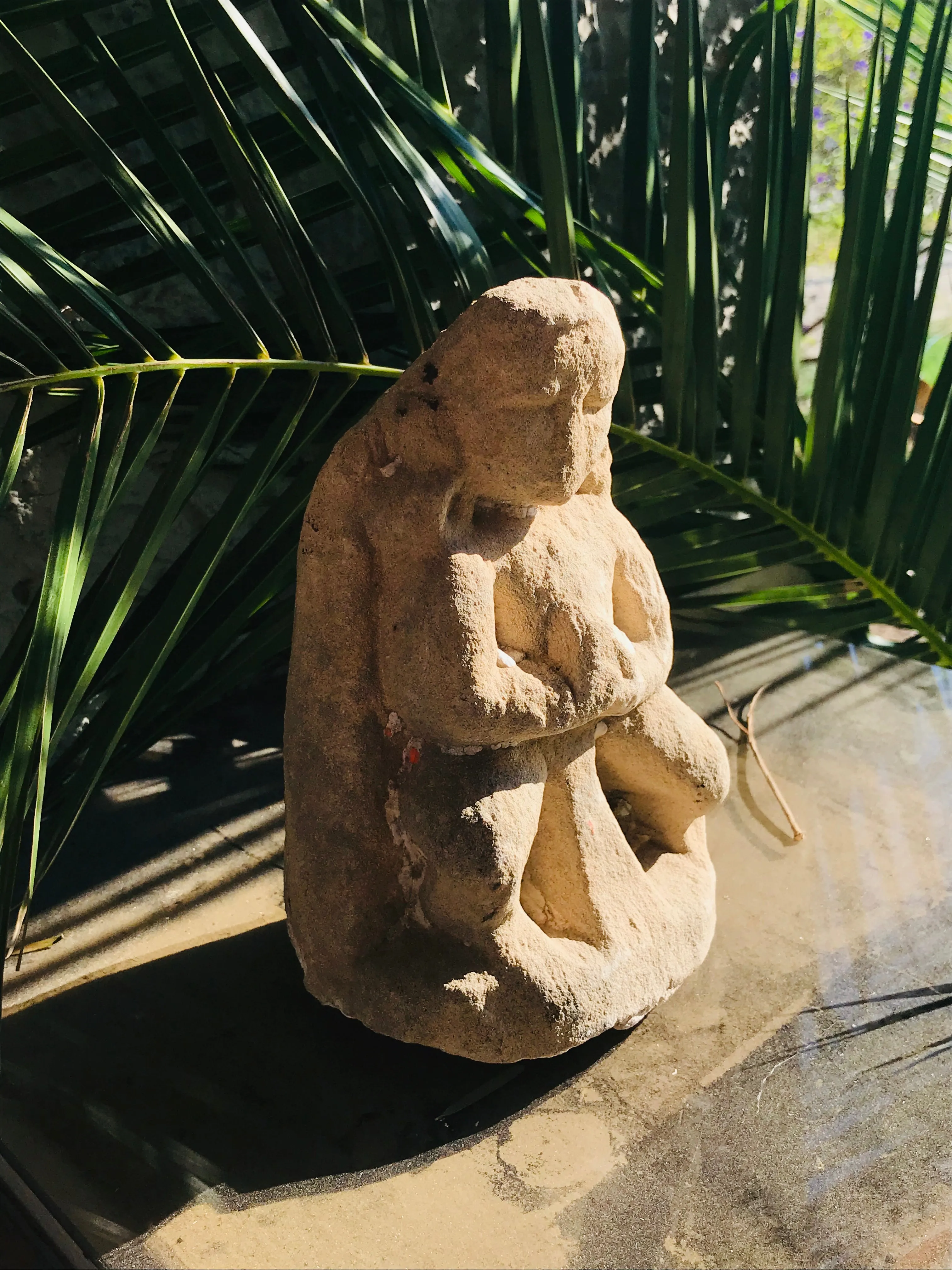 Antique Stone Carved Spiritual Relic Burmese Myanmar Devotee Praying Monk Statue