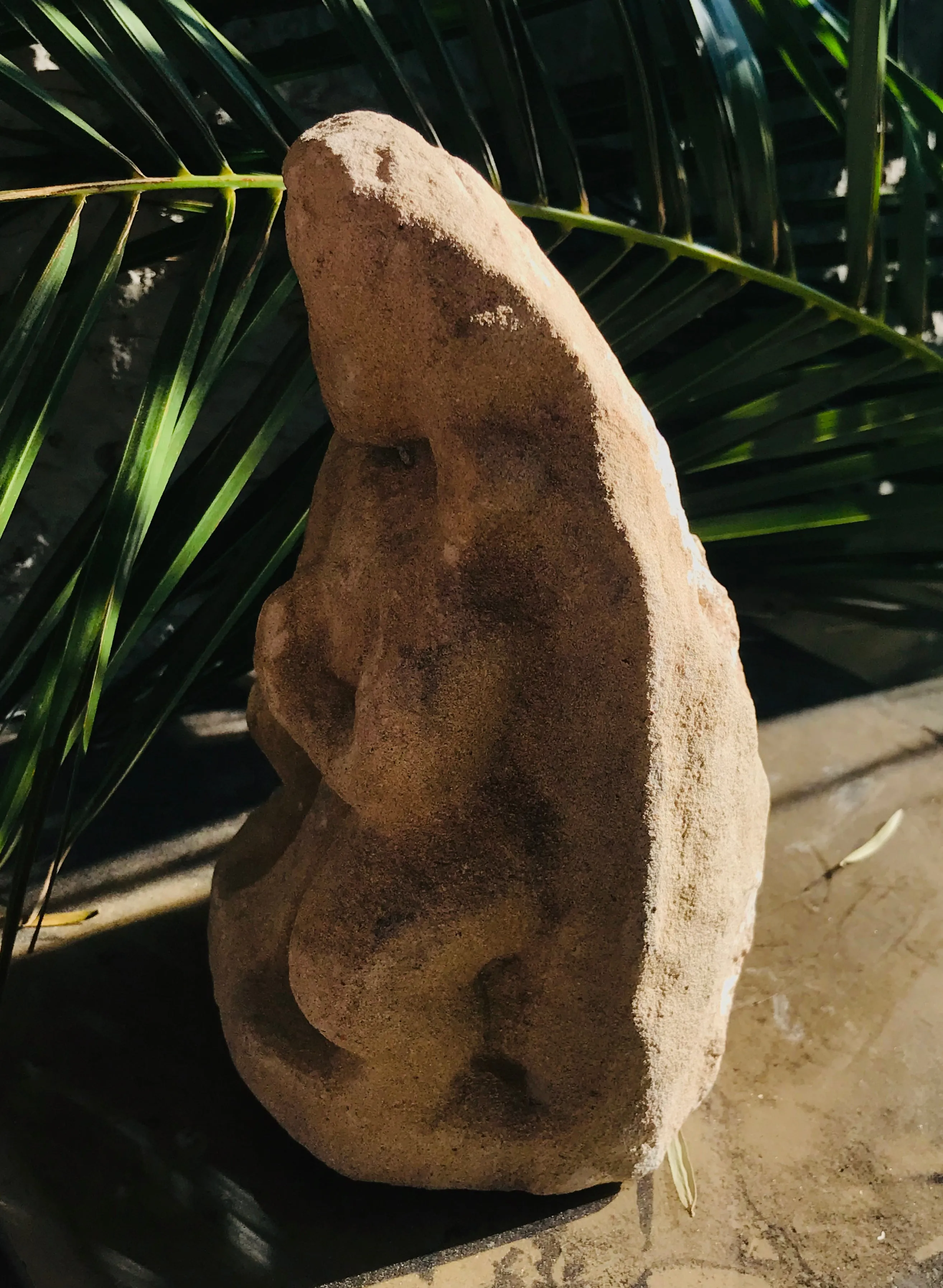 Antique Stone Carved Spiritual Relic Burmese Myanmar Devotee Praying Monk Statue