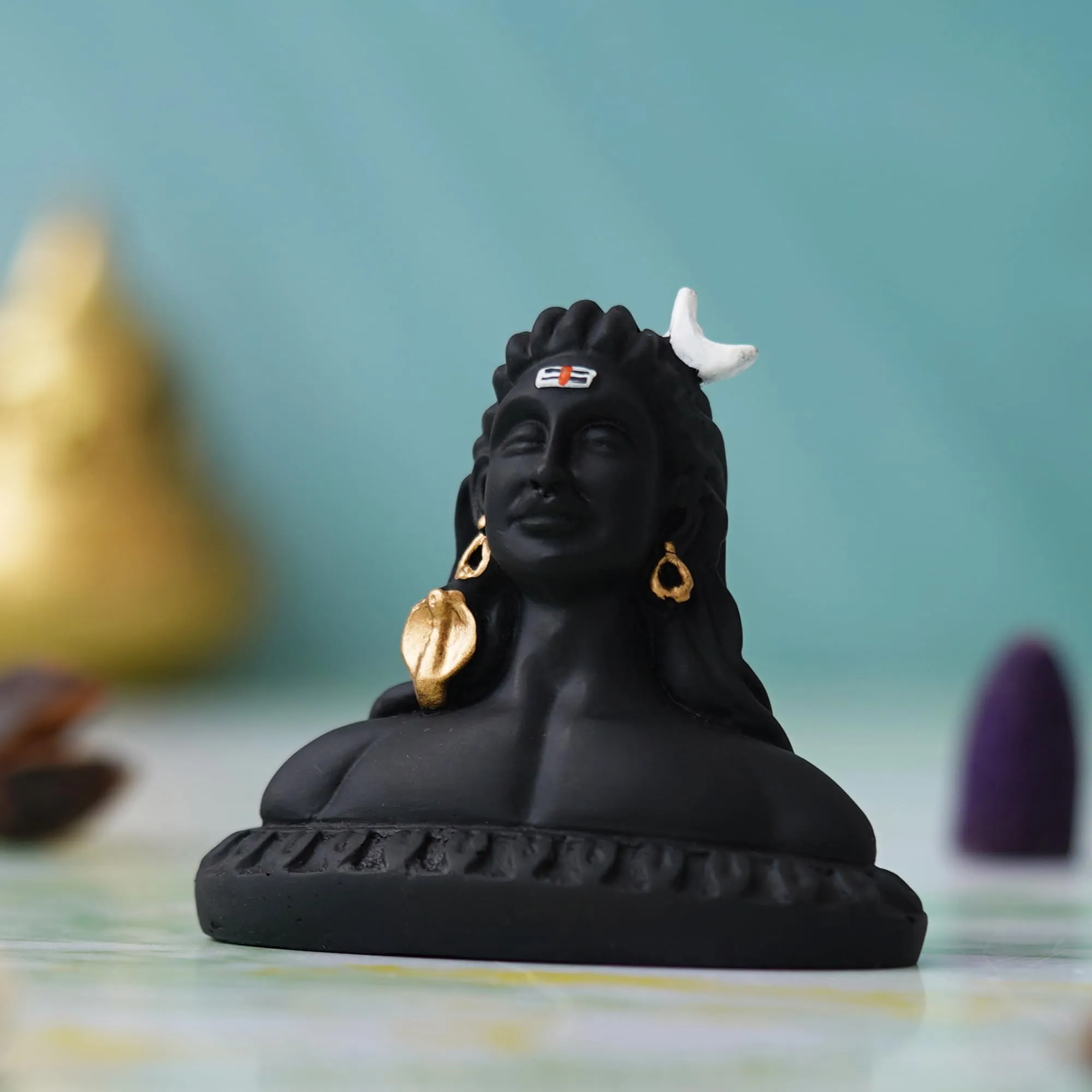 Artisyn Handcrafted Polyresin Black Adiyogi Lord Shiva Statue Murti for Car Dashboard Home, Pooja Room, Office Decor