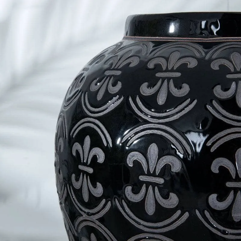 Black Pattern Ginger Jar - 18"