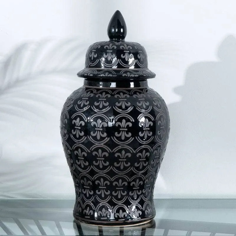 Black Pattern Ginger Jar - 18"