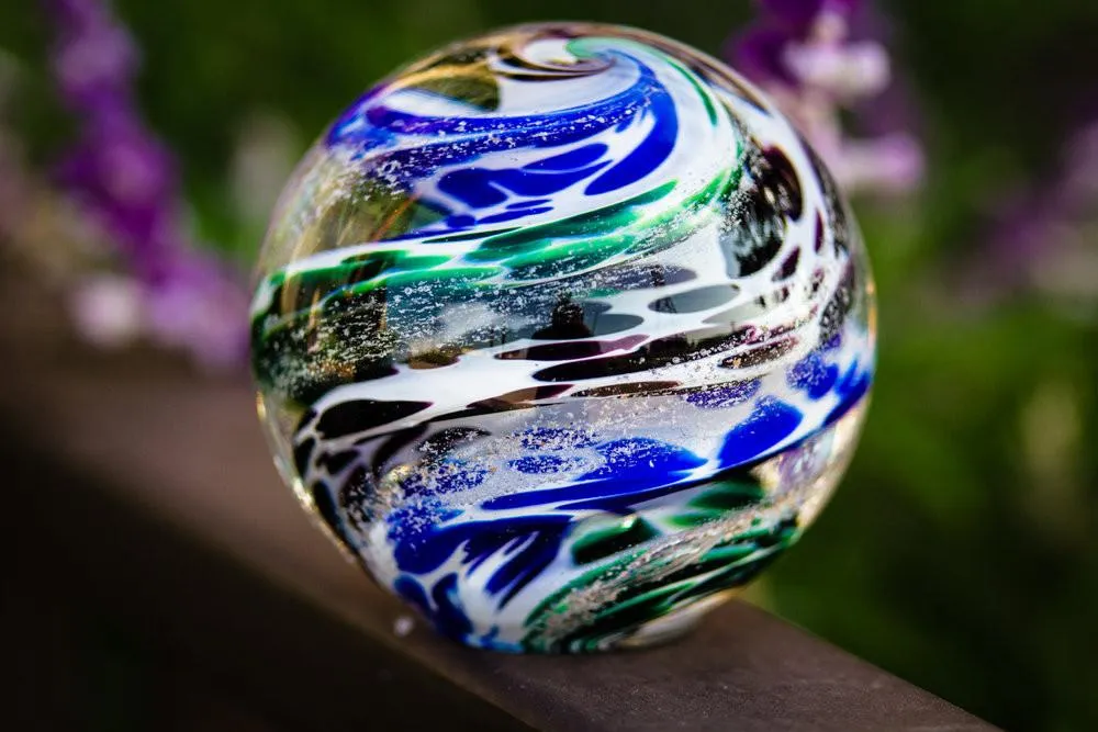 Blue & Green Cat Eye Orb with Cremation Ashes