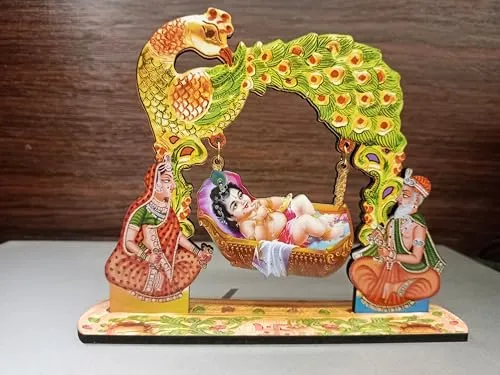 Brij Sugandha Baal Krishna Leela – MDF Wood with Stand of Bal Lilas of Little Kanha from Mathura for Janmashtami & Festival Gifting Home Decor Multi The Kanha Store (Bal Krishna Palna)