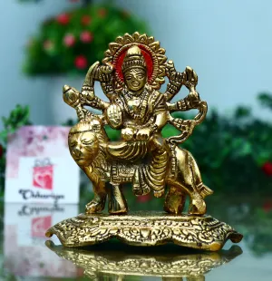 Chhariya Crafts Metal Durga Maa Murti for Pooja Room MATA Rani for Home and Office Sherawali Maa Temple Deocrative Showpieces (14 cm)