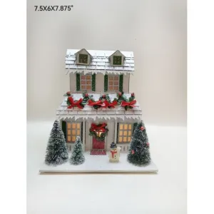 Christmas Carousel Collection 9" LED Battery Timer Cardboard Xmas Snowman House