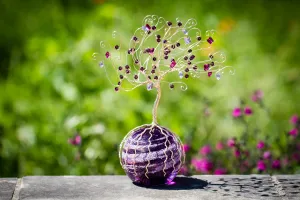 Crystal Butterfly Tree of Life with Purple Sparkle Orb