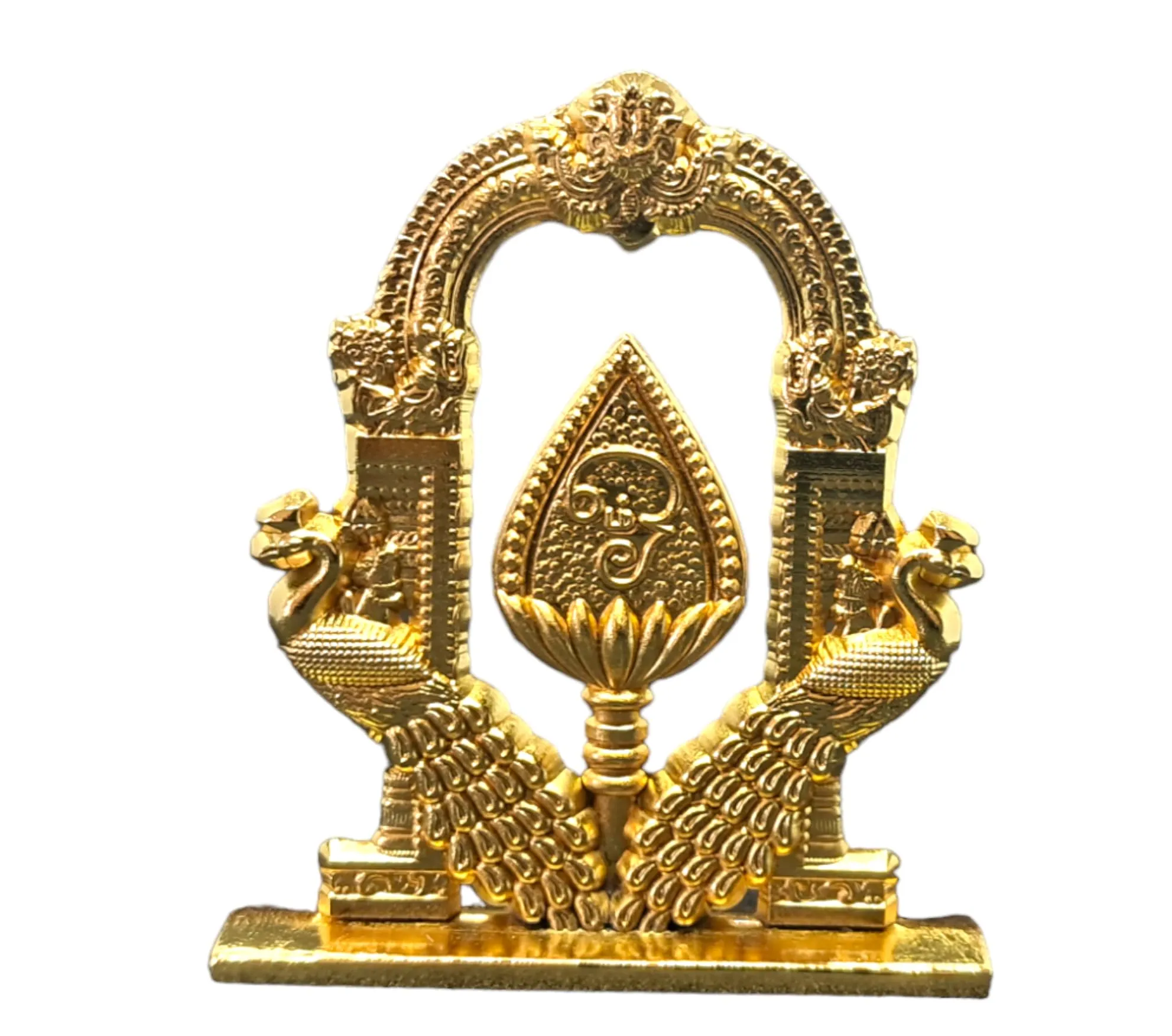 Divine Murugan OM Vel with Peacock for Car Dashboard | Decorative Gold Plated Murugan Vel Mayil Idol.