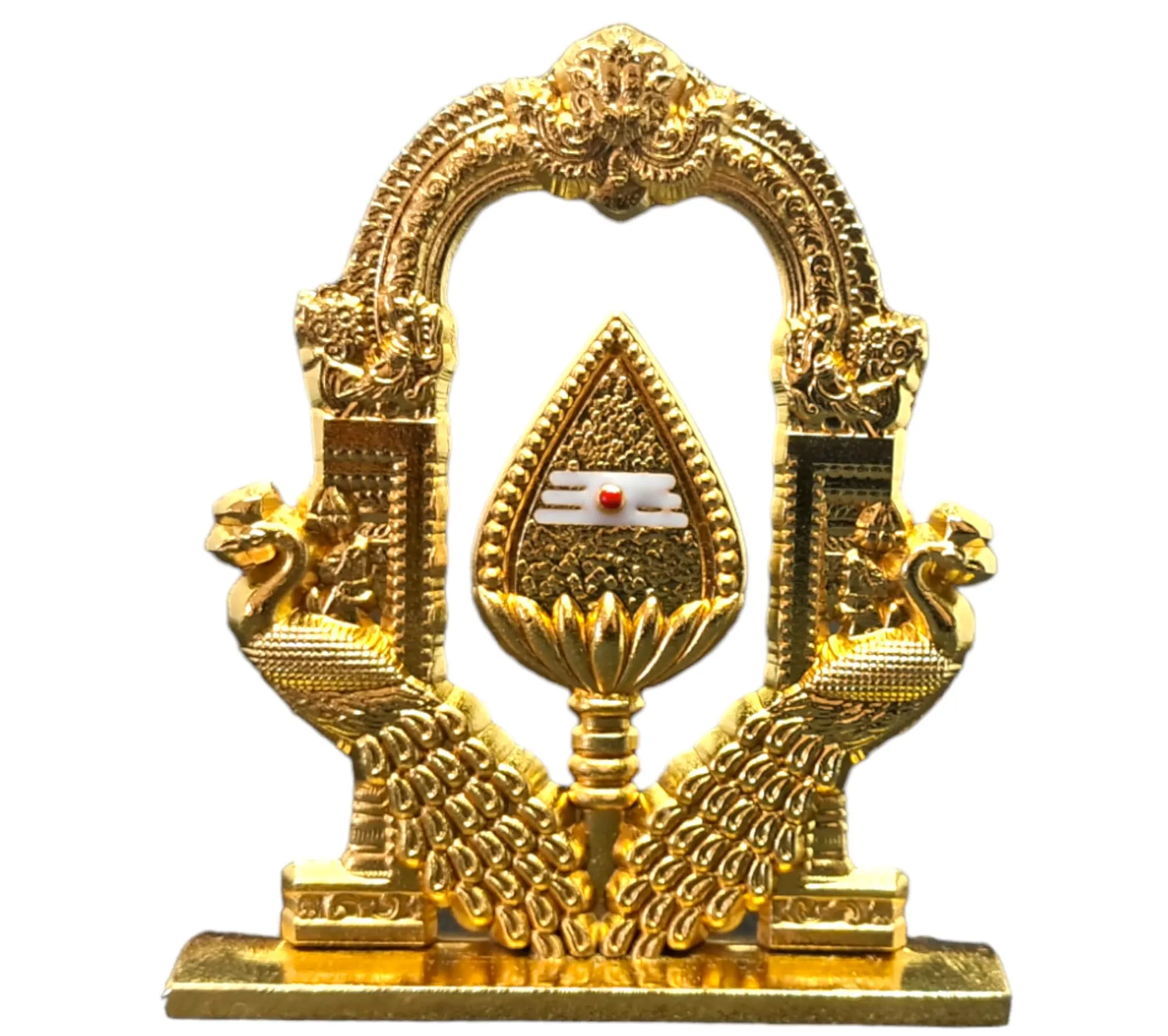 Divine Murugan OM Vel with Peacock for Car Dashboard | Decorative Gold Plated Murugan Vel Mayil Idol.