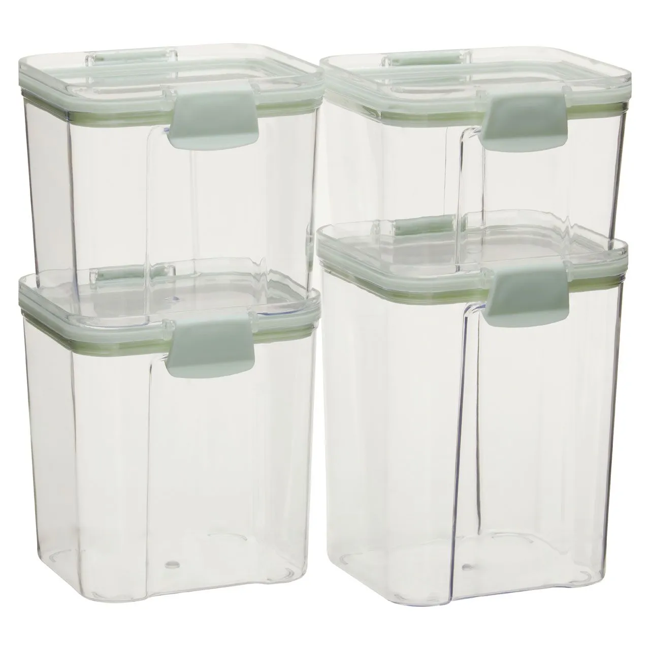 Durable Plastic Set of 4 Food Storage Boxes Stackable with Airtight Seal and Hinge Locking System