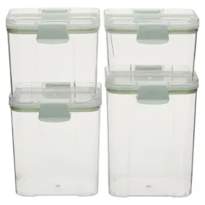 Durable Plastic Set of 4 Food Storage Boxes Stackable with Airtight Seal and Hinge Locking System