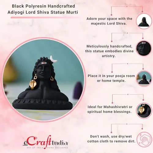 eCraftIndia Black Resin Adiyogi Shiva Statue for Car Dashboard- Lord Shiva Idol for Home- Shiv Murti- Adiyogi Mahadev Statue- Gift for Diwali Maha Shivratri Housewarming Birthday- Diwali Gift Item