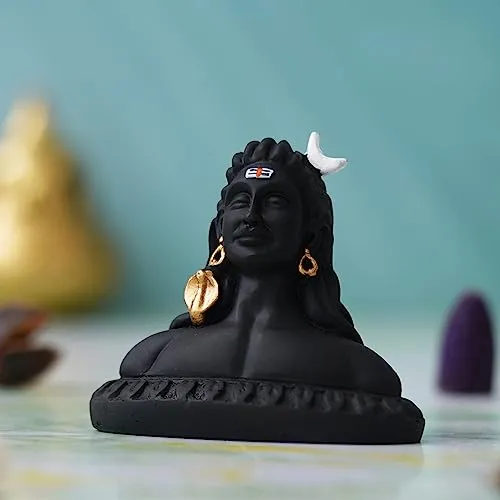 eCraftIndia Black Resin Adiyogi Shiva Statue for Car Dashboard- Lord Shiva Idol for Home- Shiv Murti- Adiyogi Mahadev Statue- Gift for Diwali Maha Shivratri Housewarming Birthday- Diwali Gift Item