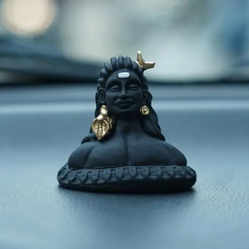 eCraftIndia Black Resin Adiyogi Shiva Statue for Car Dashboard- Lord Shiva Idol for Home- Shiv Murti- Adiyogi Mahadev Statue- Gift for Diwali Maha Shivratri Housewarming Birthday- Diwali Gift Item