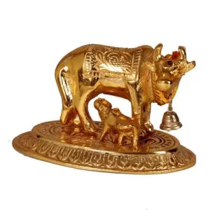 eCraftIndia Handcrafted Cow and Calf Metal Figurine (9 cm x 5 cm x 6 cm, Golden)