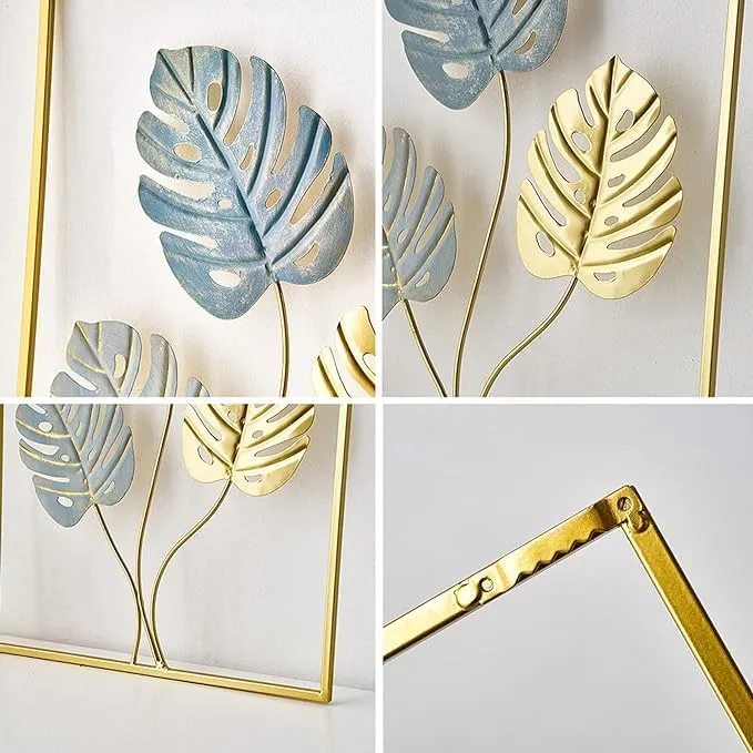 ELLEHOMES Metal Wall Art Decor | Maple Leaf Wall Decor | Wall Hangings for Home Decoration Iron | Wall Art Metal for Living Room | Bedroom | Drawing room | Golden Metal Wall Decor | Set of 3