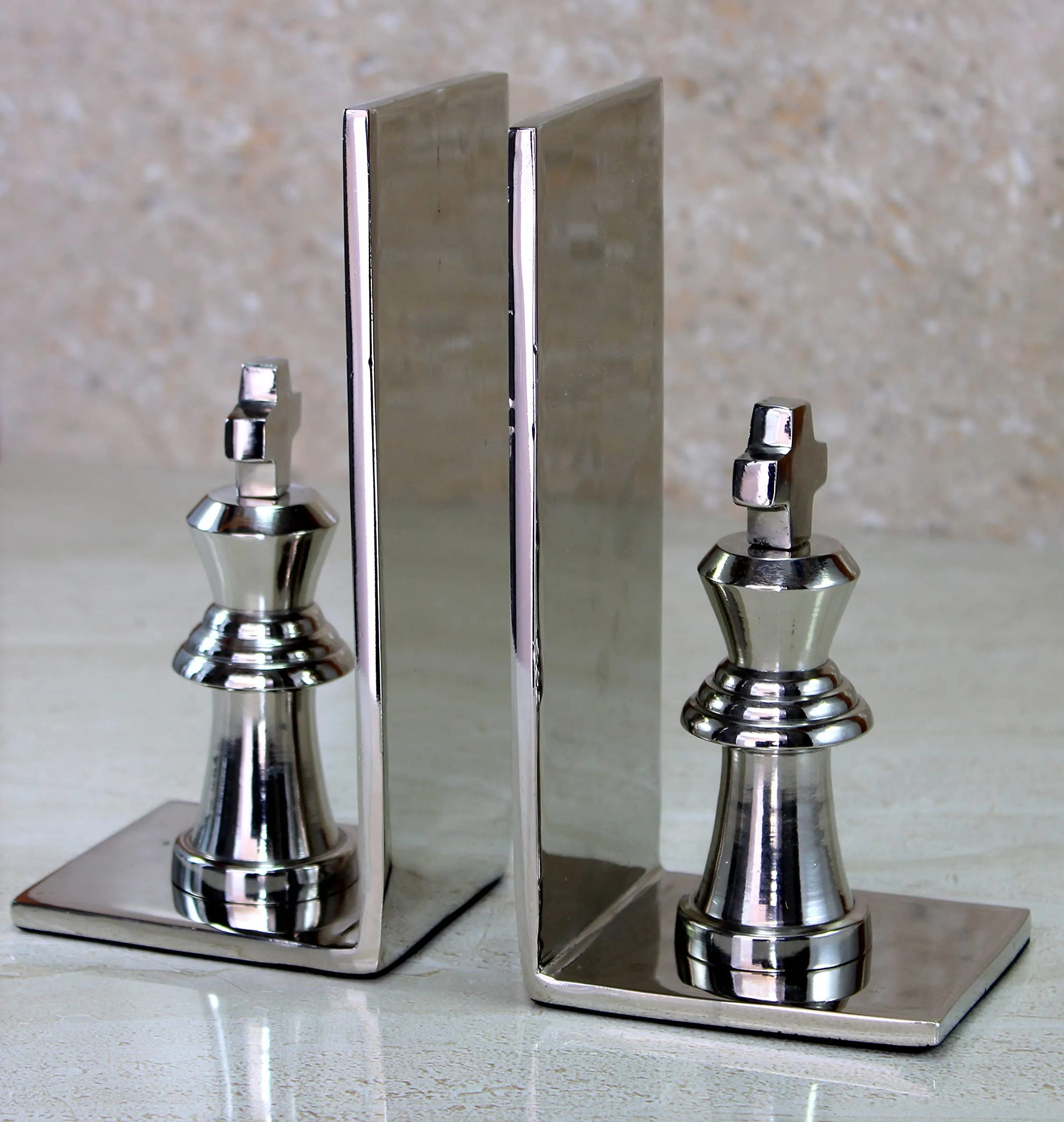 eSplanade Brass Chess King Book Ends or Book Shelf Organizer - Silver Plated - 7" Inches