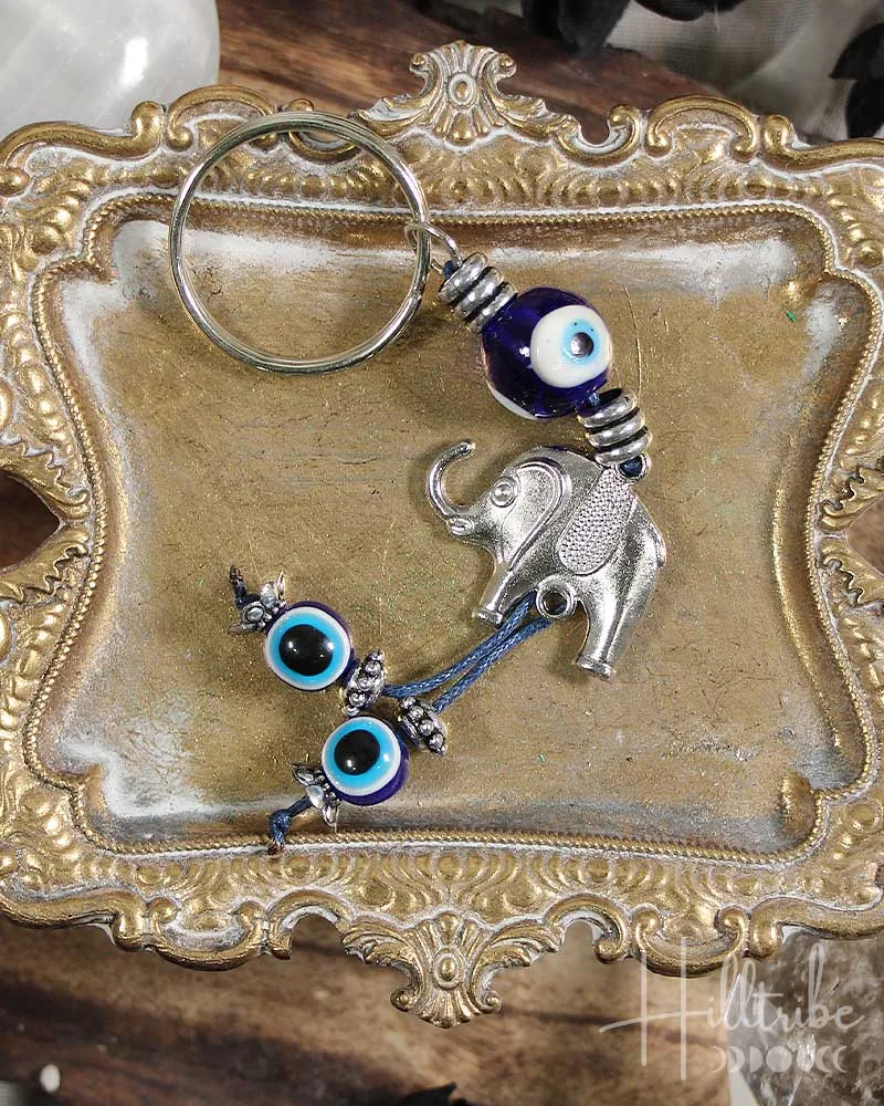 Evil Eye   Elephant Beaded Keychain