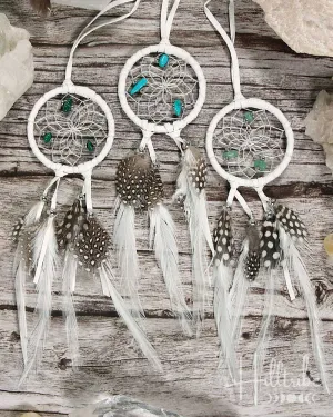 Gemstone & White Leather Dreamcatcher 2"