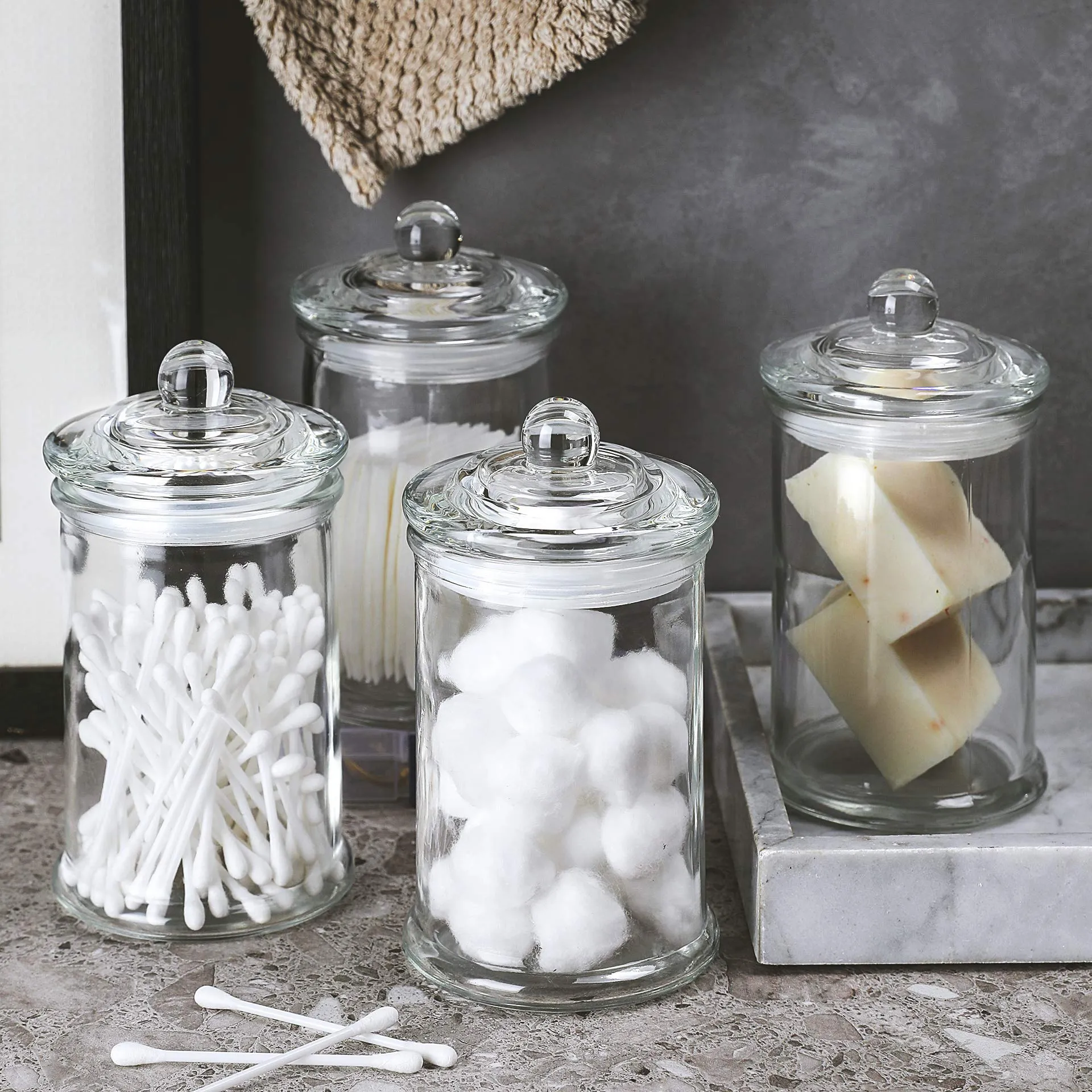 Glass Apothecary Jars Bathroom Storage Organizer Canisters (D3.1"XH5.7"