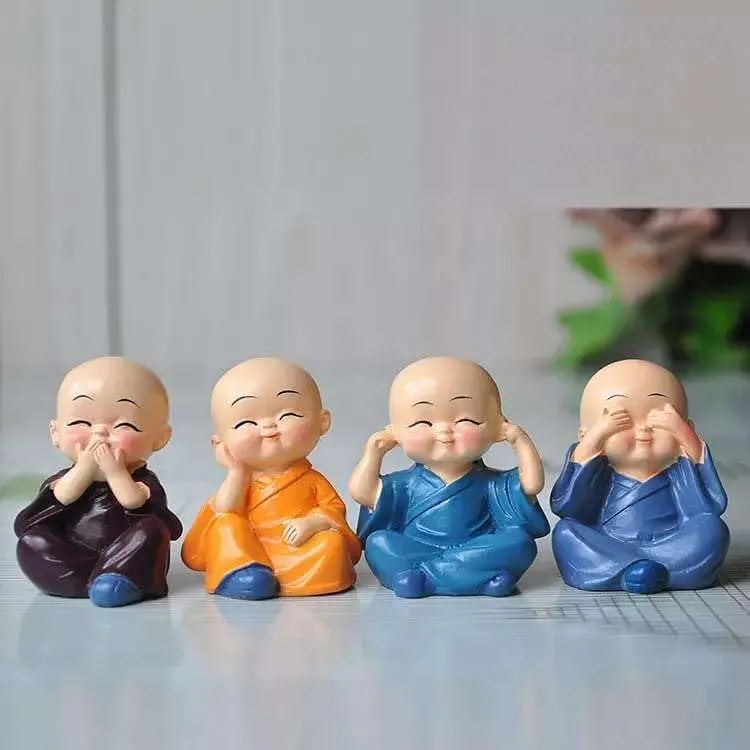 IRQA Japanese Polyresin Meditating Buddha Showpiece for Car Dashboard, Living Room, Table Top, Small, Multicolour, Set of 4 (Style_6