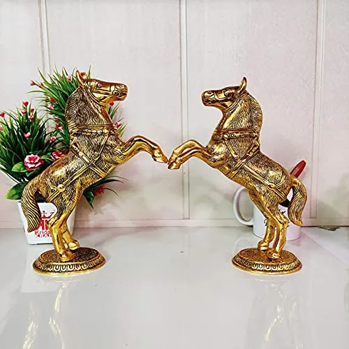 KridayKraft Jumping Horse Set Metal Statue For Wealth,Income,Shining And Bright Future&Table Top Figurine For Living Room,Office,Bedroom,Decorative,Feng Shui&Vanstu,Animal Showpiece Figurines...,Gold