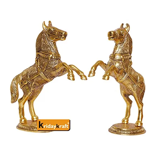 KridayKraft Jumping Horse Set Metal Statue For Wealth,Income,Shining And Bright Future&Table Top Figurine For Living Room,Office,Bedroom,Decorative,Feng Shui&Vanstu,Animal Showpiece Figurines...,Gold