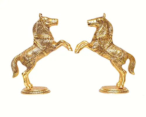 KridayKraft Jumping Horse Set Metal Statue For Wealth,Income,Shining And Bright Future&Table Top Figurine For Living Room,Office,Bedroom,Decorative,Feng Shui&Vanstu,Animal Showpiece Figurines...,Gold