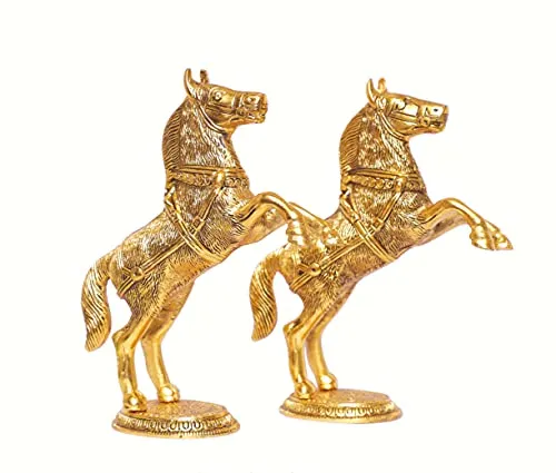 KridayKraft Jumping Horse Set Metal Statue For Wealth,Income,Shining And Bright Future&Table Top Figurine For Living Room,Office,Bedroom,Decorative,Feng Shui&Vanstu,Animal Showpiece Figurines...,Gold