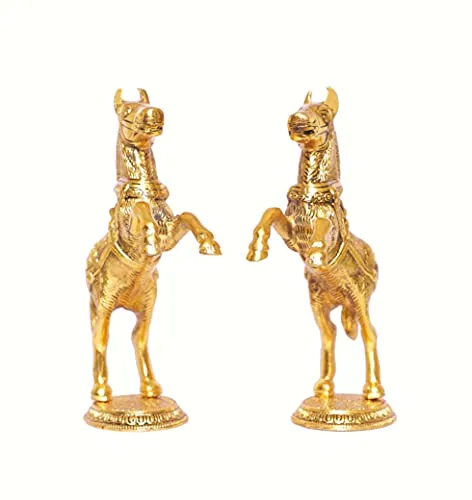 KridayKraft Jumping Horse Set Metal Statue For Wealth,Income,Shining And Bright Future&Table Top Figurine For Living Room,Office,Bedroom,Decorative,Feng Shui&Vanstu,Animal Showpiece Figurines...,Gold