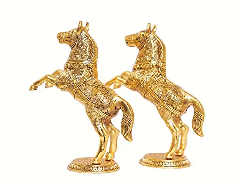 KridayKraft Jumping Horse Set Metal Statue For Wealth,Income,Shining And Bright Future&Table Top Figurine For Living Room,Office,Bedroom,Decorative,Feng Shui&Vanstu,Animal Showpiece Figurines...,Gold