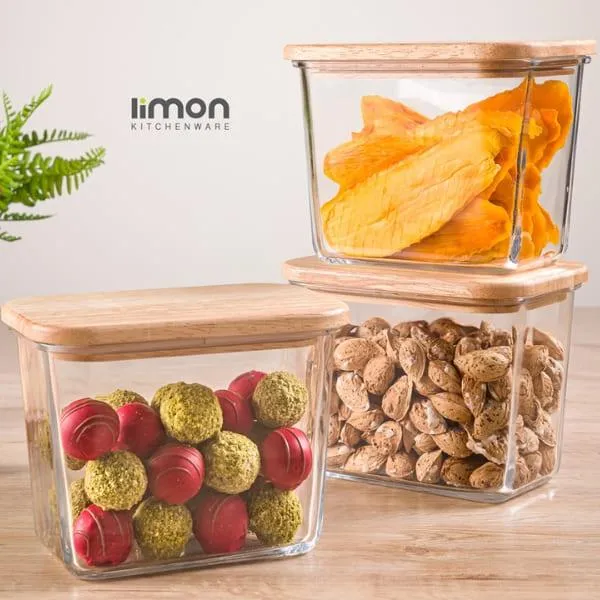 LIMON GLASS CONTAINER WITH WOODEN LID 920ML