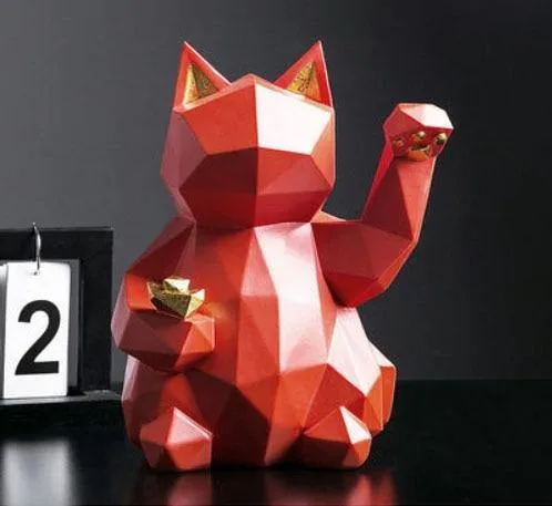 Lucky Cat Geometric Figurine