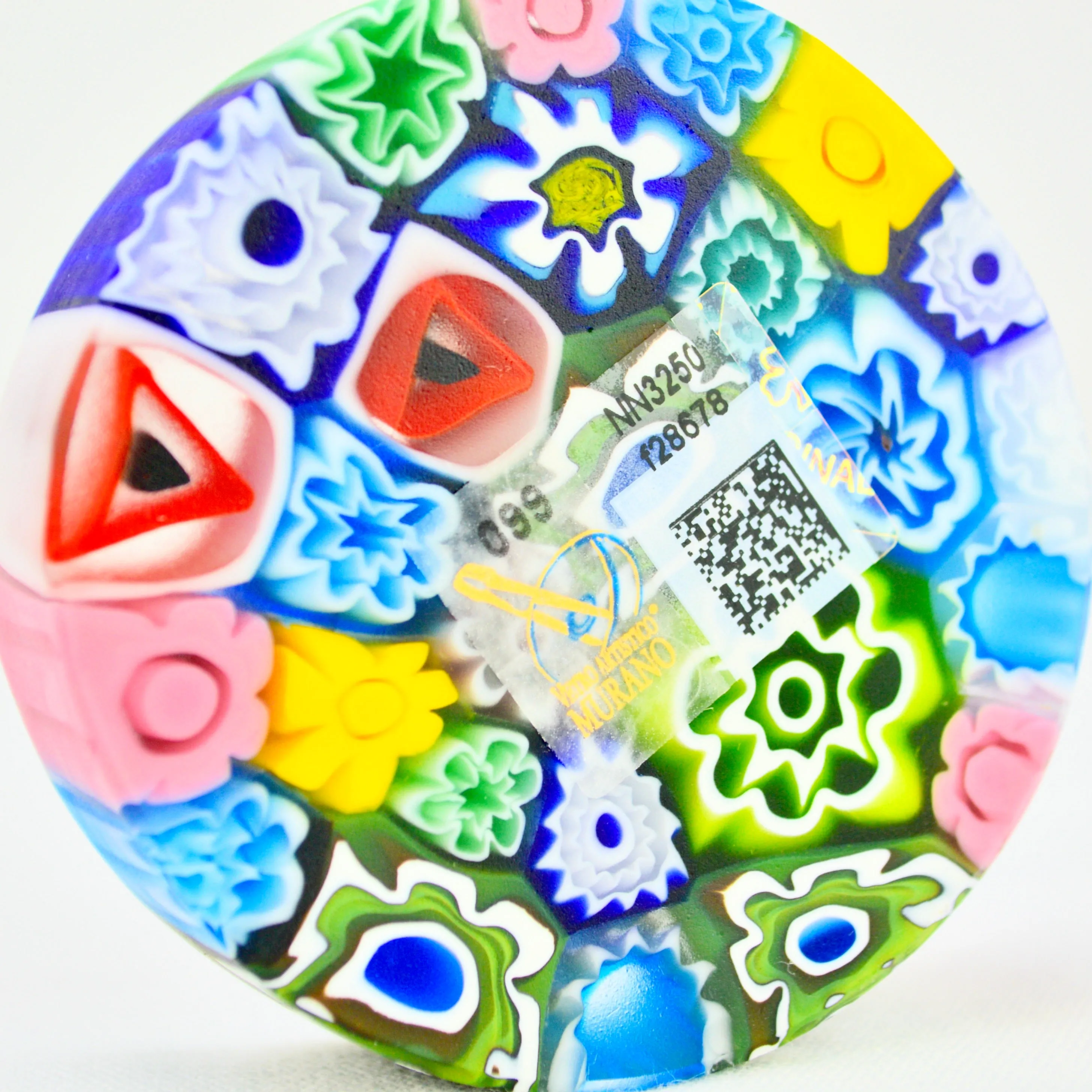 Millefiori Round Paperweight, Hand-Crafted In Italy