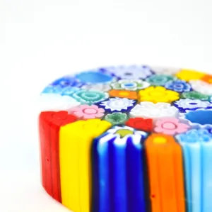 Millefiori Round Paperweight, Hand-Crafted In Italy