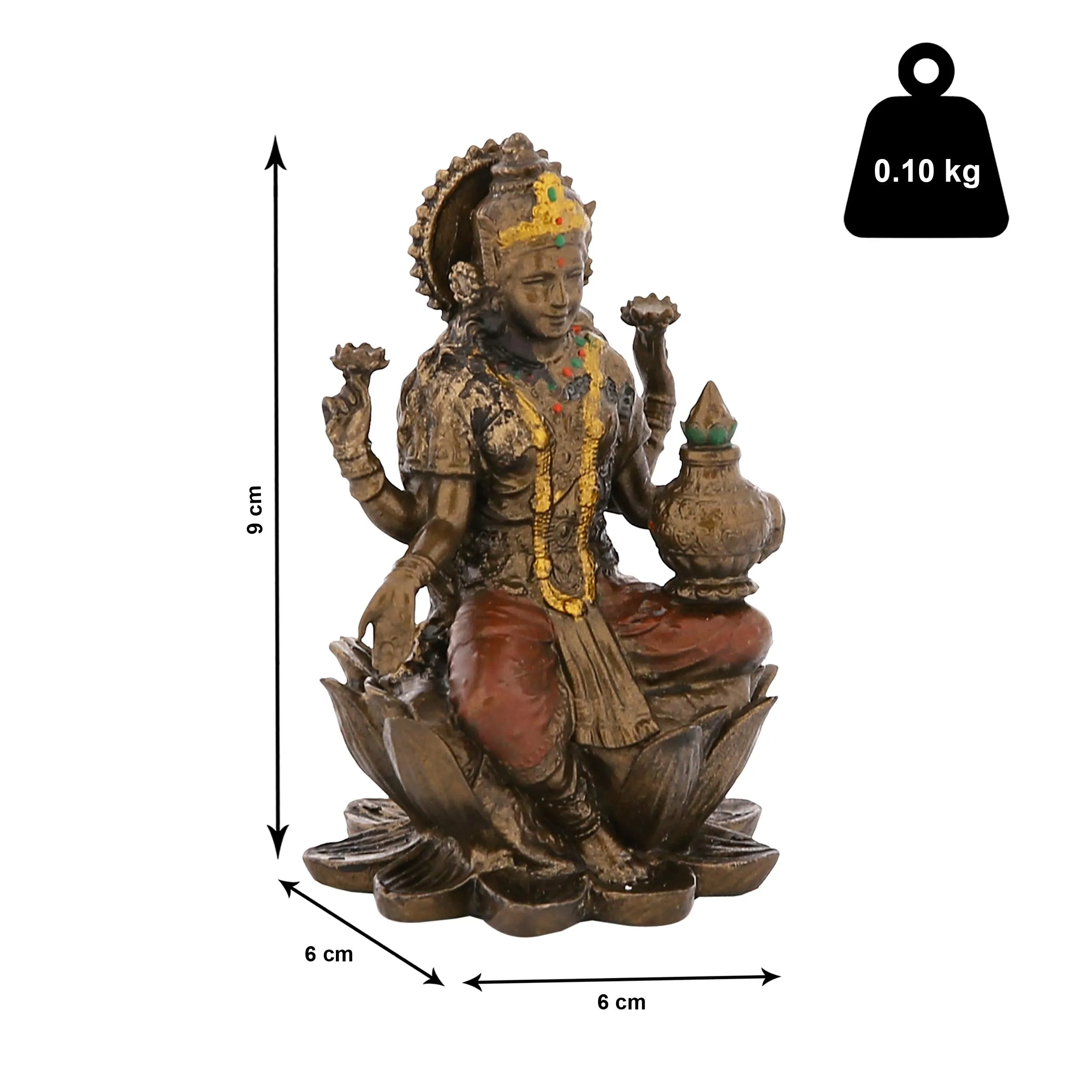 NM Poly Resin Laxmi On Lotus Idol Figurine Mini 9 CM Brown