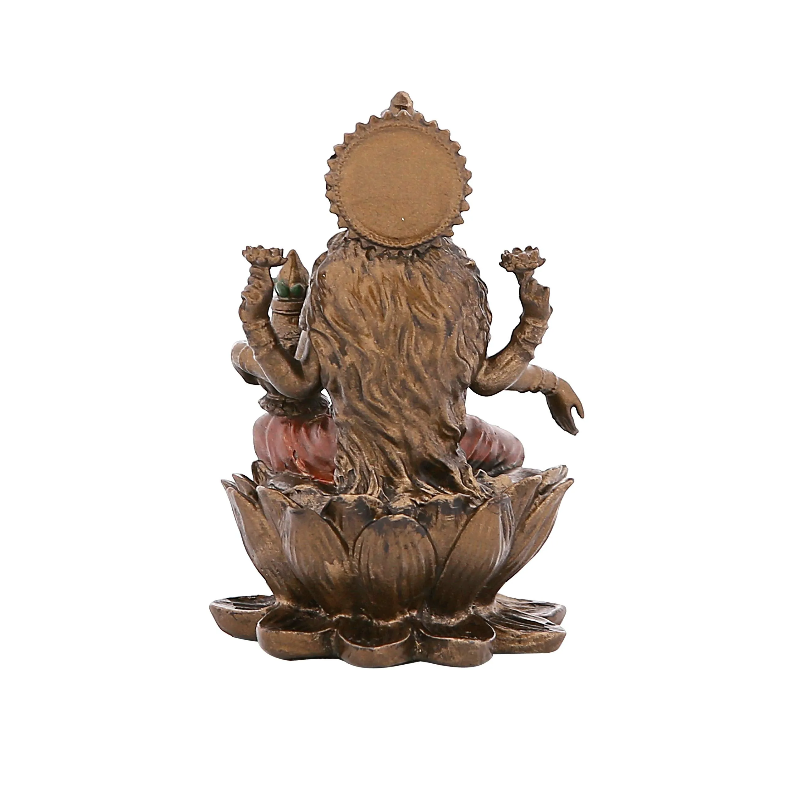 NM Poly Resin Laxmi On Lotus Idol Figurine Mini 9 CM Brown