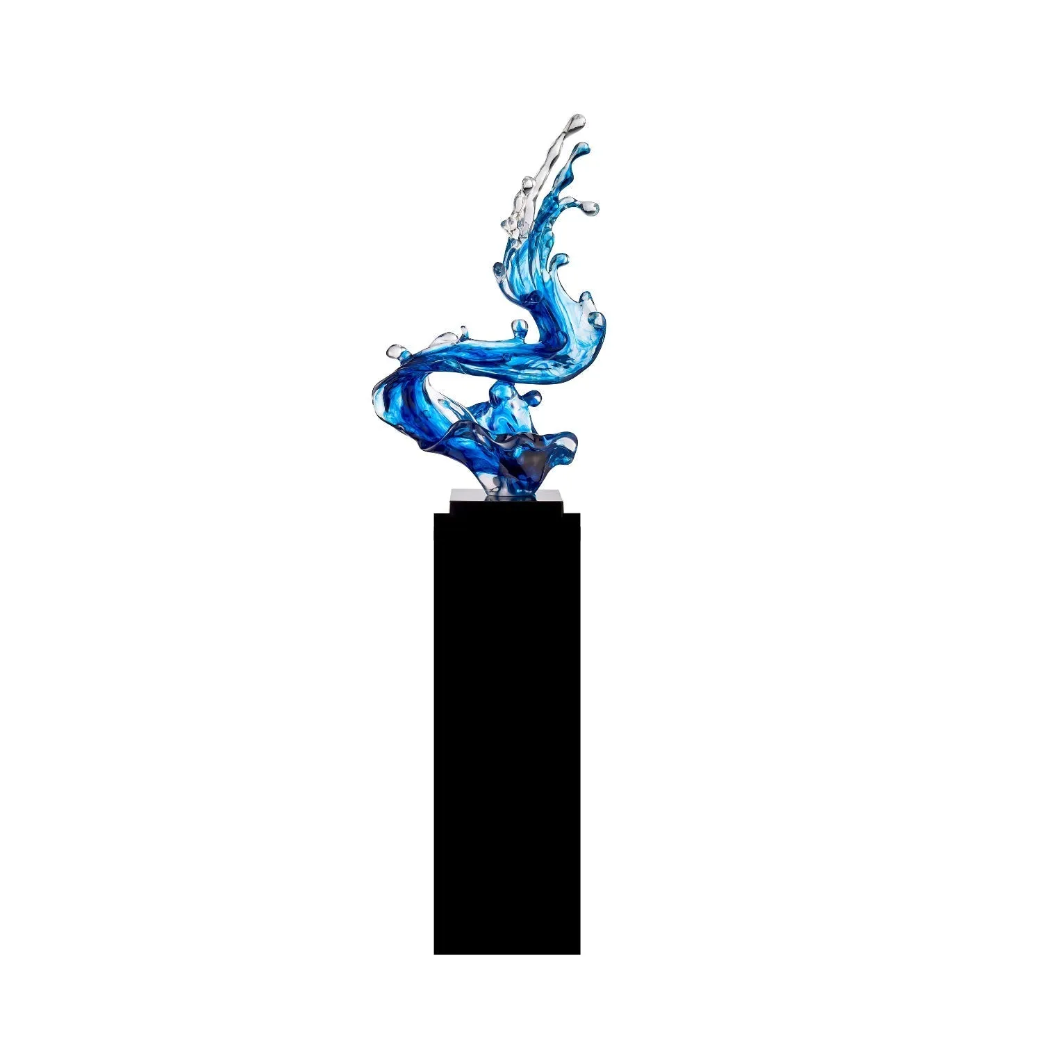 Ocean Blue Cortes Bay Wave Floor Sculpture with Black Stand, 43" Tall