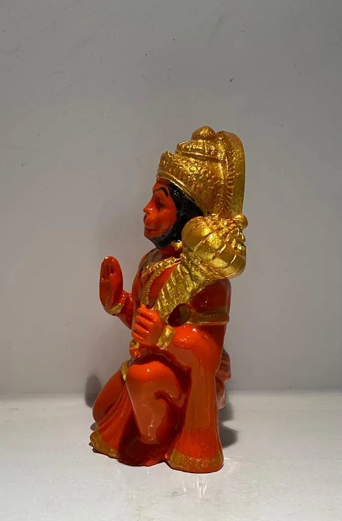 PICKARTME Resin Lord Balaji Bajrang Bali Idol | Sankat Mochan Hanuman Idol Statue for Home Decor, Pooja Ghar, Office & Home Temple (Orange, 8L x 6W x 6H CM)