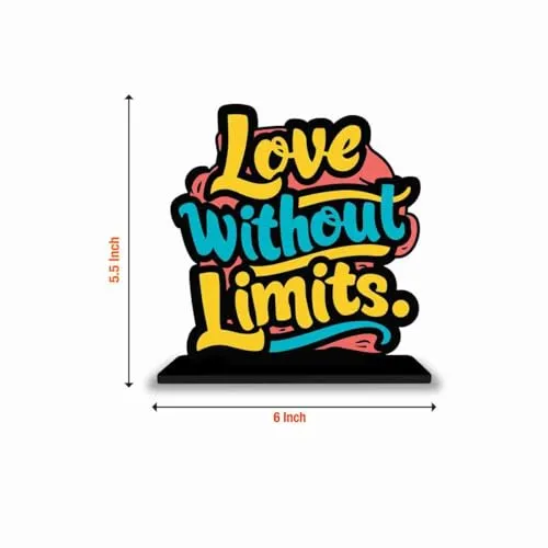 PICKYPOMP Wooden Idols and Figurins Love Without Limits Motivational Quote Table Decor for Office Desk, Study Table, Living Room, Home Decor Item, Wood Showpieces Decorative Gift - P0072