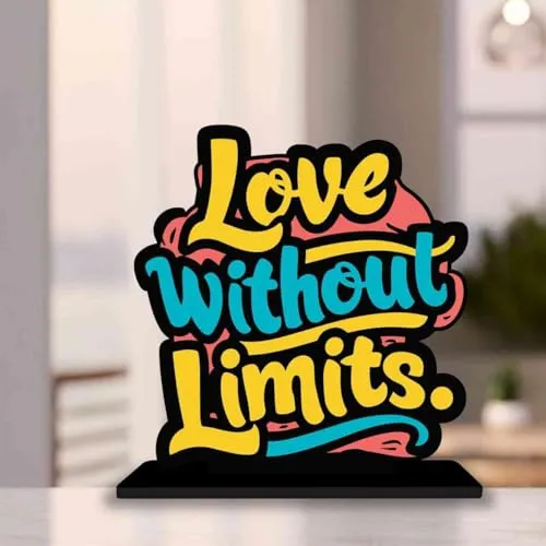 PICKYPOMP Wooden Idols and Figurins Love Without Limits Motivational Quote Table Decor for Office Desk, Study Table, Living Room, Home Decor Item, Wood Showpieces Decorative Gift - P0072